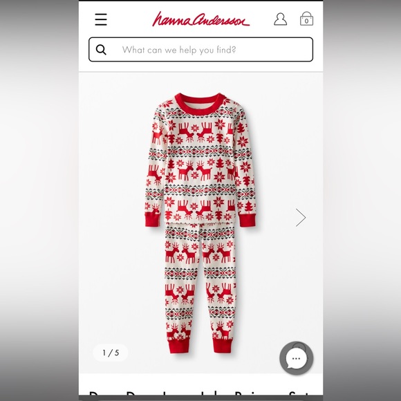 Hanna Andersson “Dear deer” holiday long john pajama set size 6-7 - Picture 1 of 3
